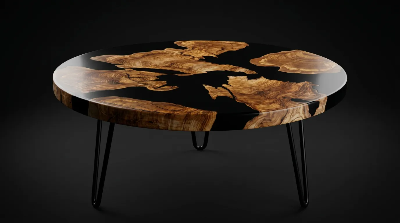 Olivenaske Burl Resin Ovalt Sofabord