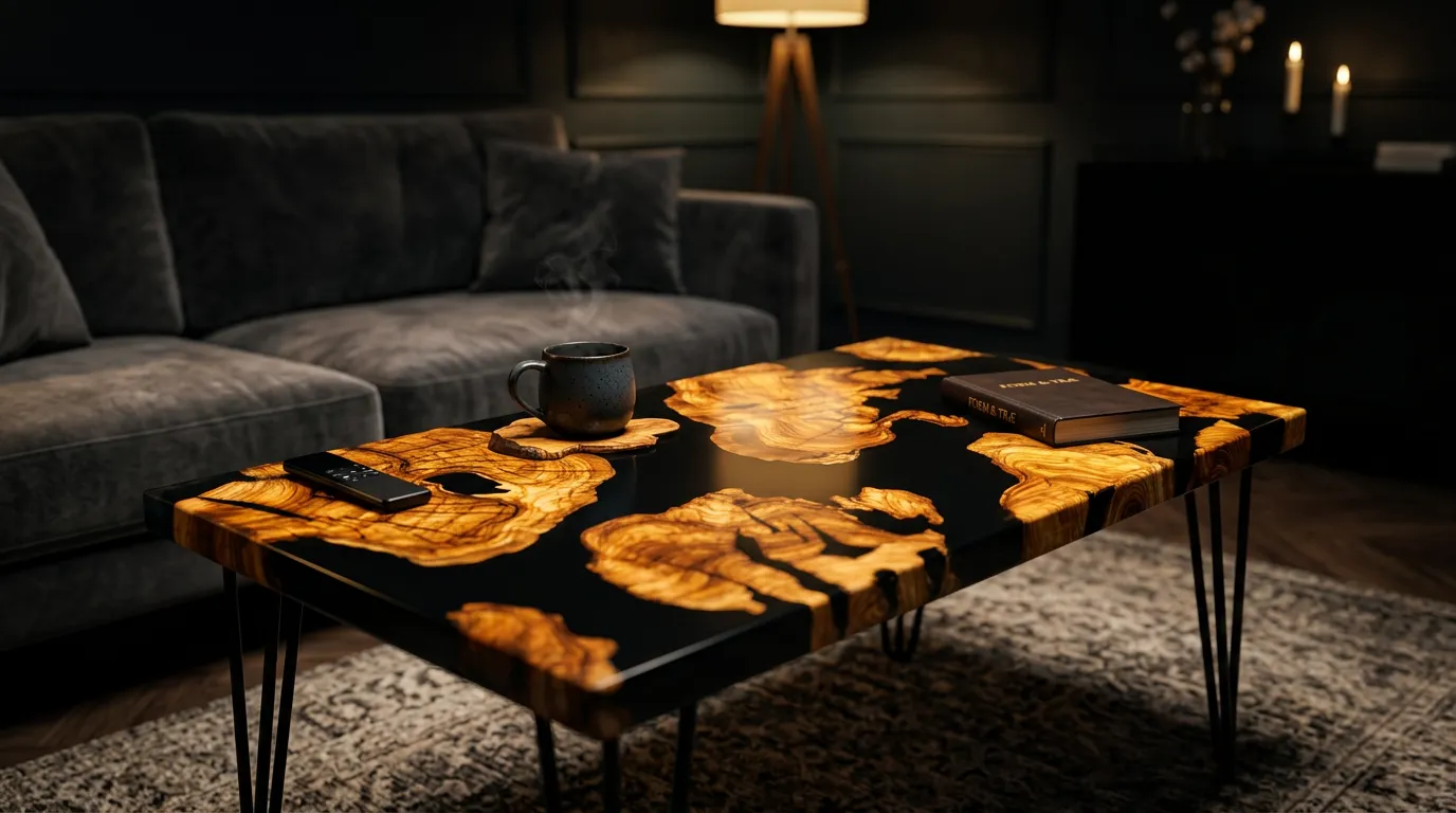 Olivenaske Burl Resin Rektangulært Sofabord — vinkel 3