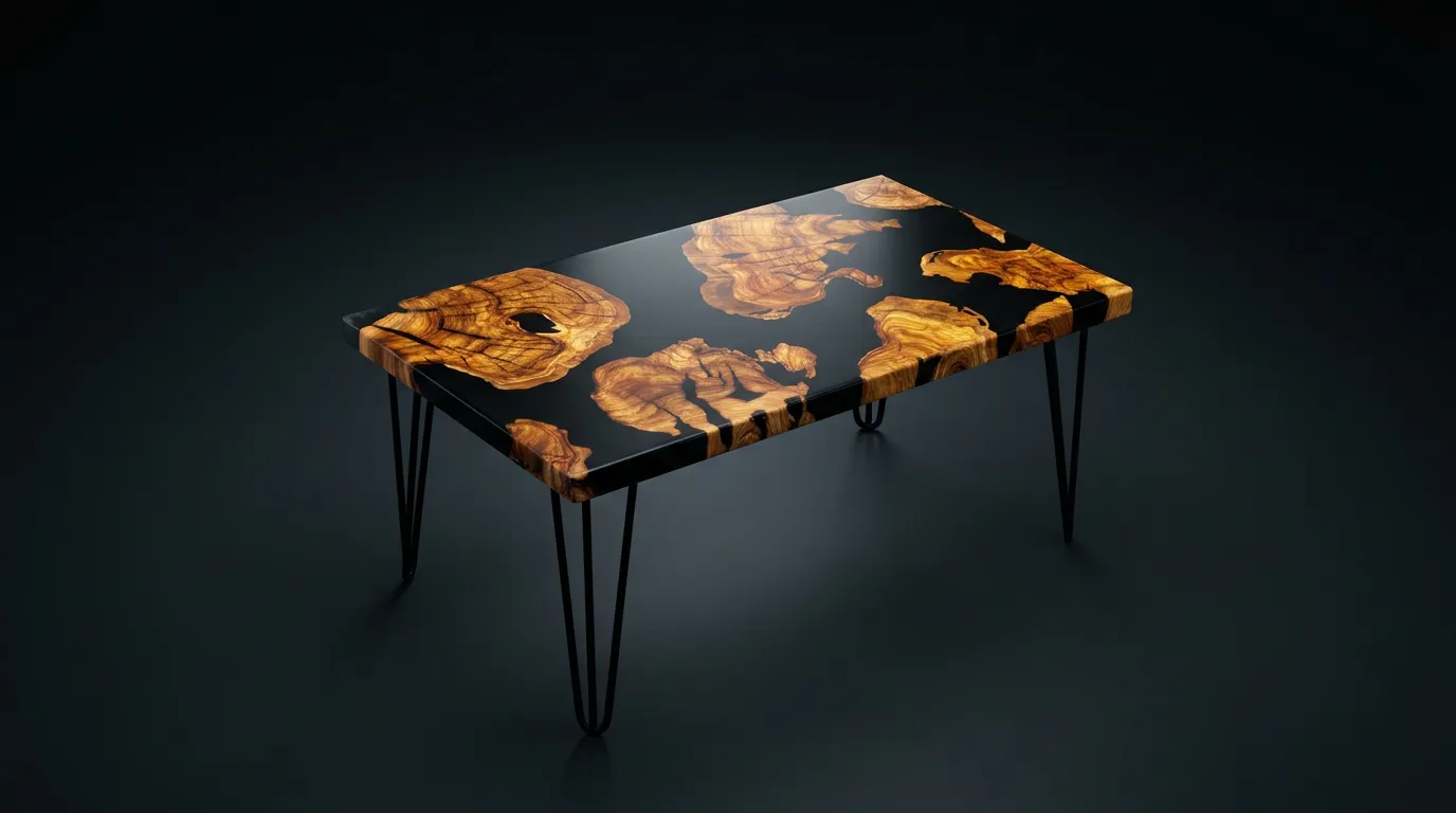 Olivenaske Burl Resin Rektangulært Sofabord