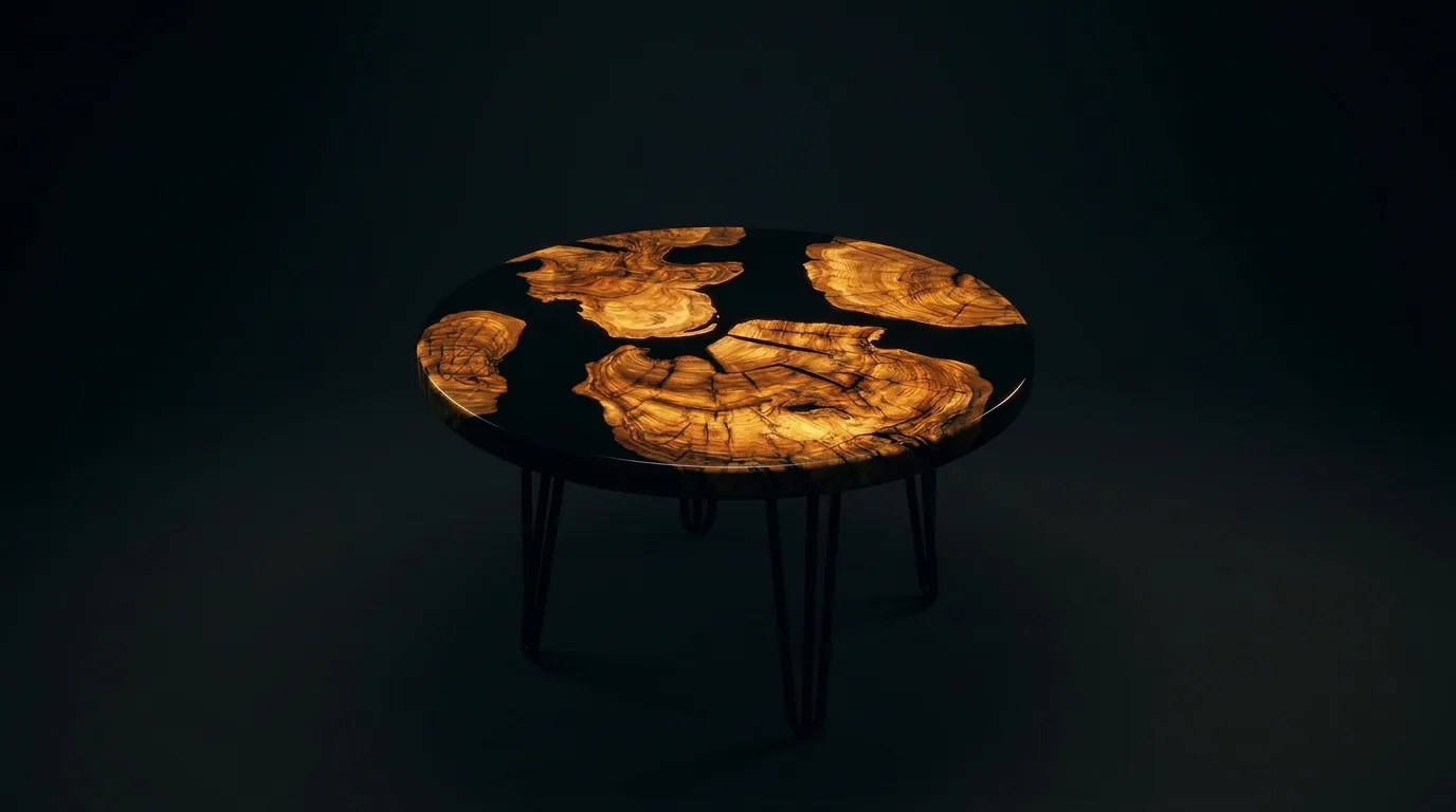 Olivenaske Burl Resin Rundt Sofabord